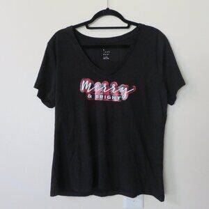 MERRY & BRIGHT Christmas Holiday Graphic Tee size XL